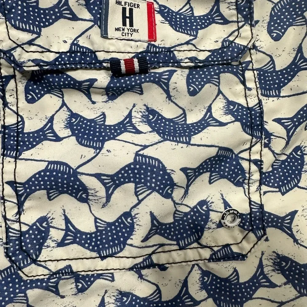 Tommy Hilfiger Blue & White Koi Patterned Swim Trunks